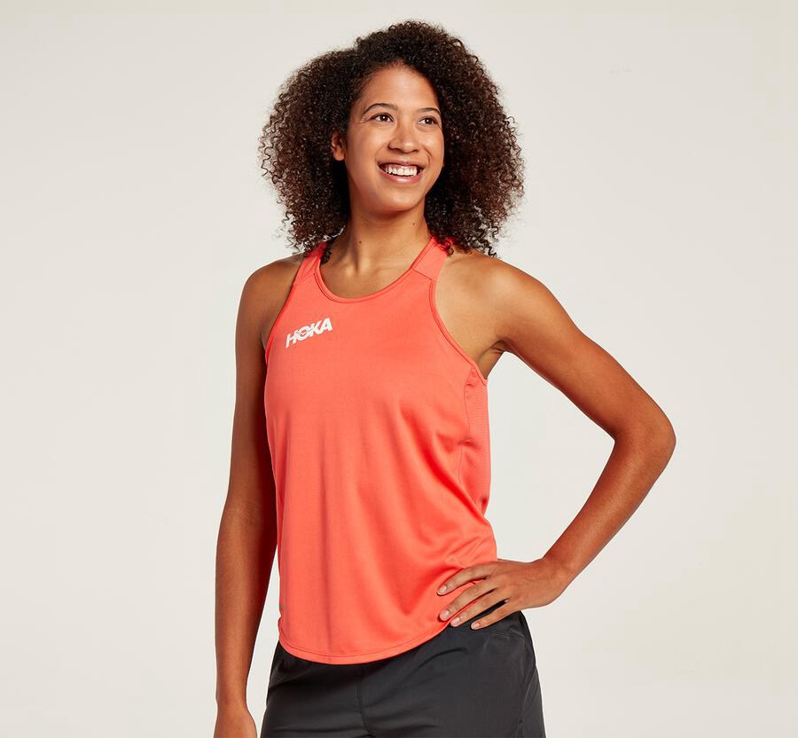 Hoka One One Top Damske Oranžové - Performance Tank - 43710-RMVC